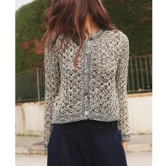 Zara nwot chunky knit  METALLIC THREAD DROP STITCH KNIT cardigan M - Picture 1 of 15